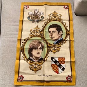 Vintage Irish Linen Royal Engagement of Prince Charles and Lady Diana Tea Towel